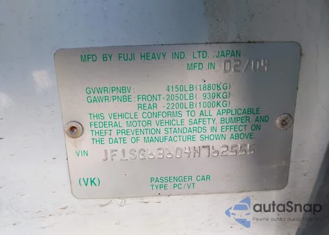 2004 Subaru Forester 2.5X из США, поврежденный, VIN JF1SG63604H762555